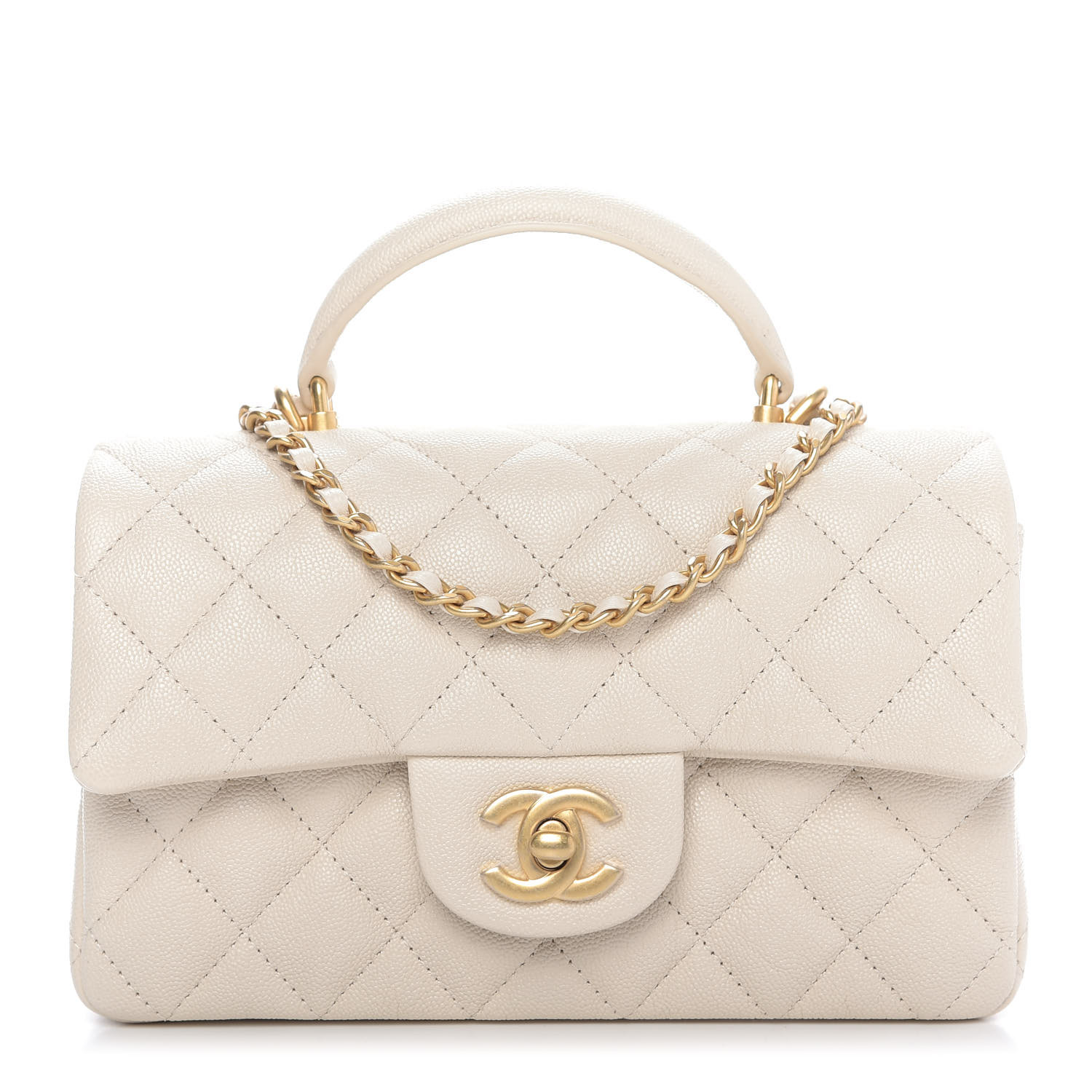 CHANEL Caviar Quilted Mini Top Handle Rectangular Flap Beige