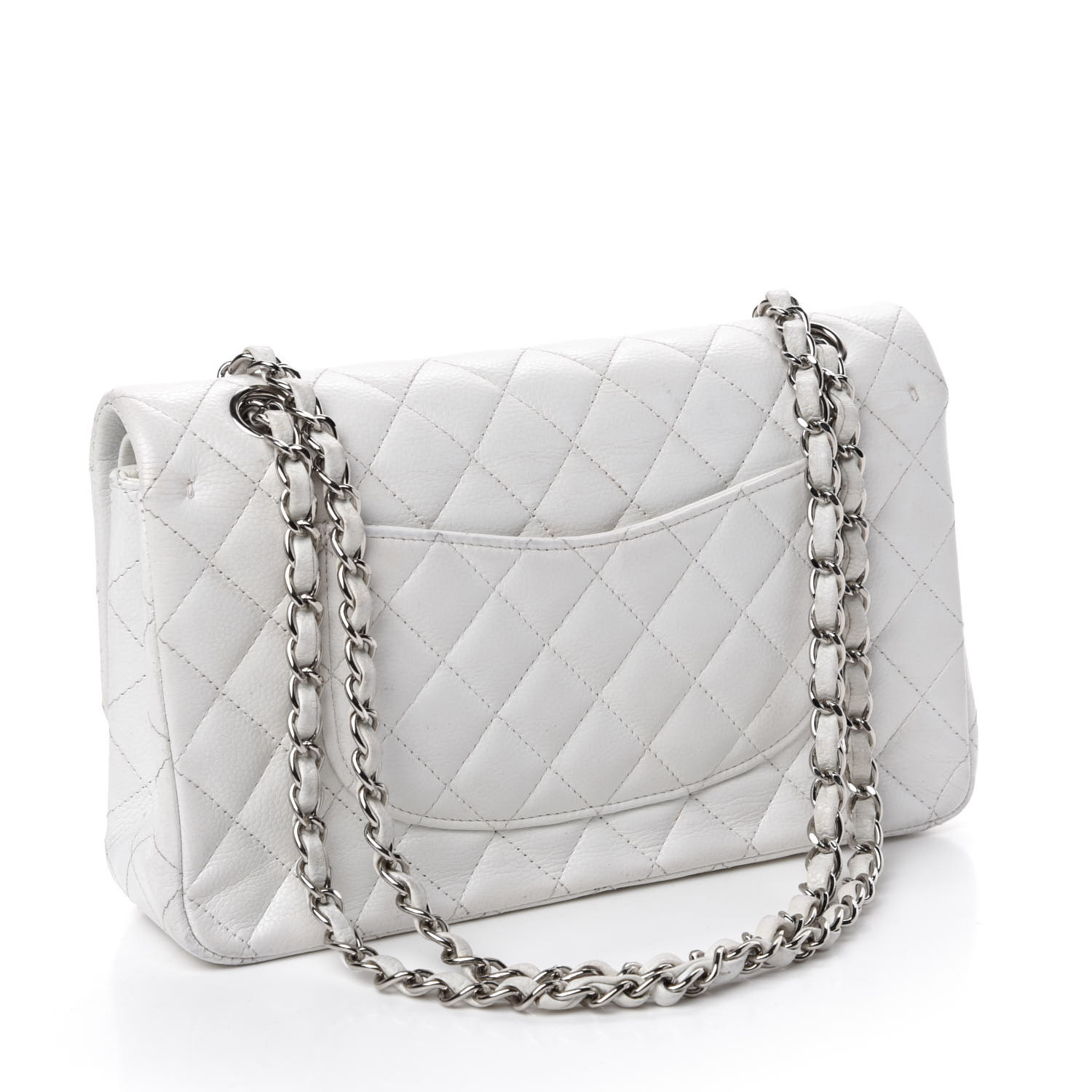 CHANEL Caviar Quilted Medium Double Flap White