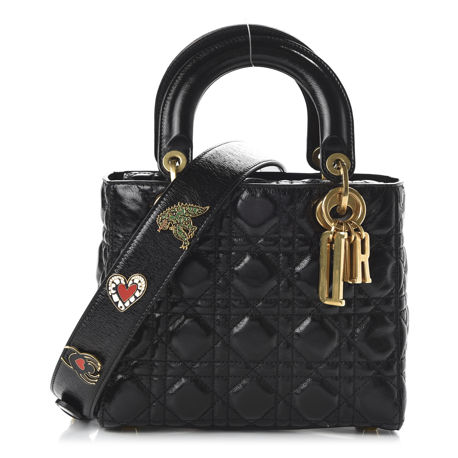 DIOR Crinkled Patent Cannage Small Lucky Badges My Lady Dior Black