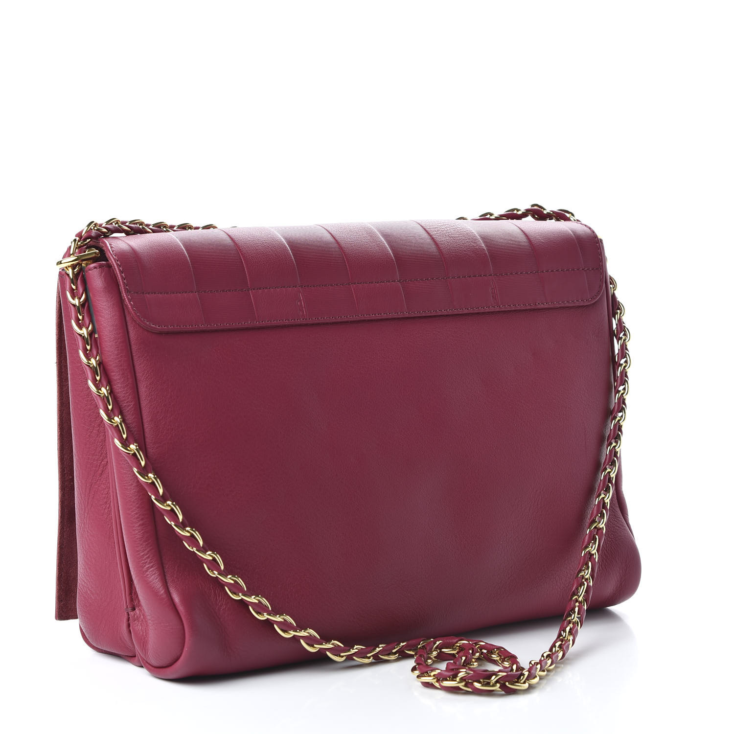 FENDI Grained Calfskin Pequin Embossed Medium Claudia Shoulder Bag Burgundy