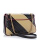 GUCCI 1Vintage Effect Calfskin Matelasse Medium Striped GG Marmont Shoulder Bag Black Beige