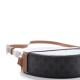 CELINE Lambskin Triomphe Canvas Round Purse On Strap Black Tan