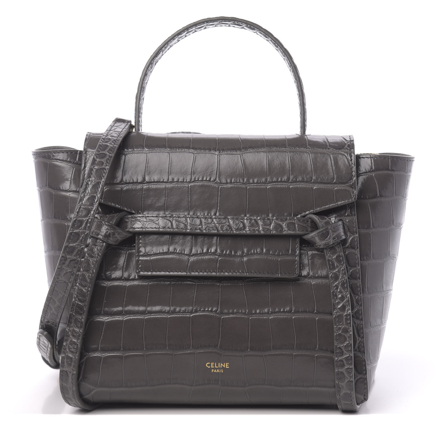 CELINE Calfskin Crocodile Embossed Nano Belt Bag Grey