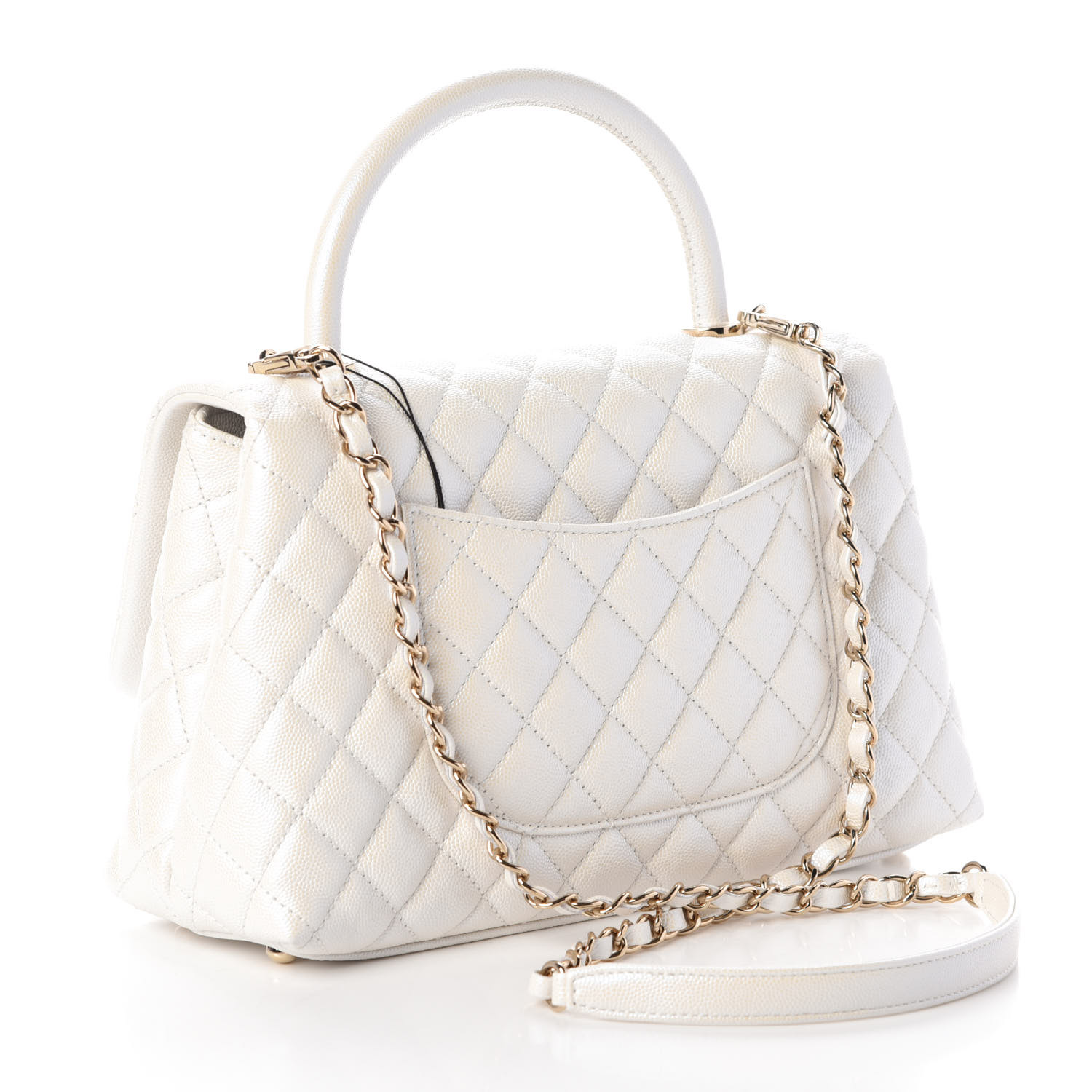 CHANEL Iridescent Caviar Quilted Small Coco Handle Flap White