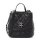 CHANEL Caviar Quilted Rolled Up Bucket Drawstring Bag Black