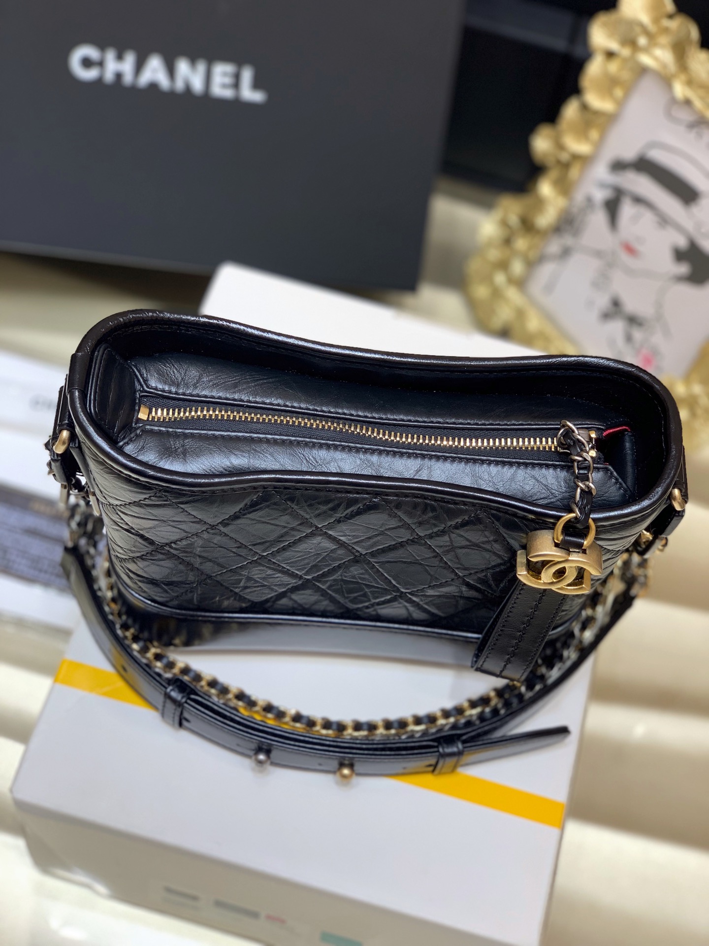 CHANEL Calfskin Quilted Small Gabrielle Hobo Black