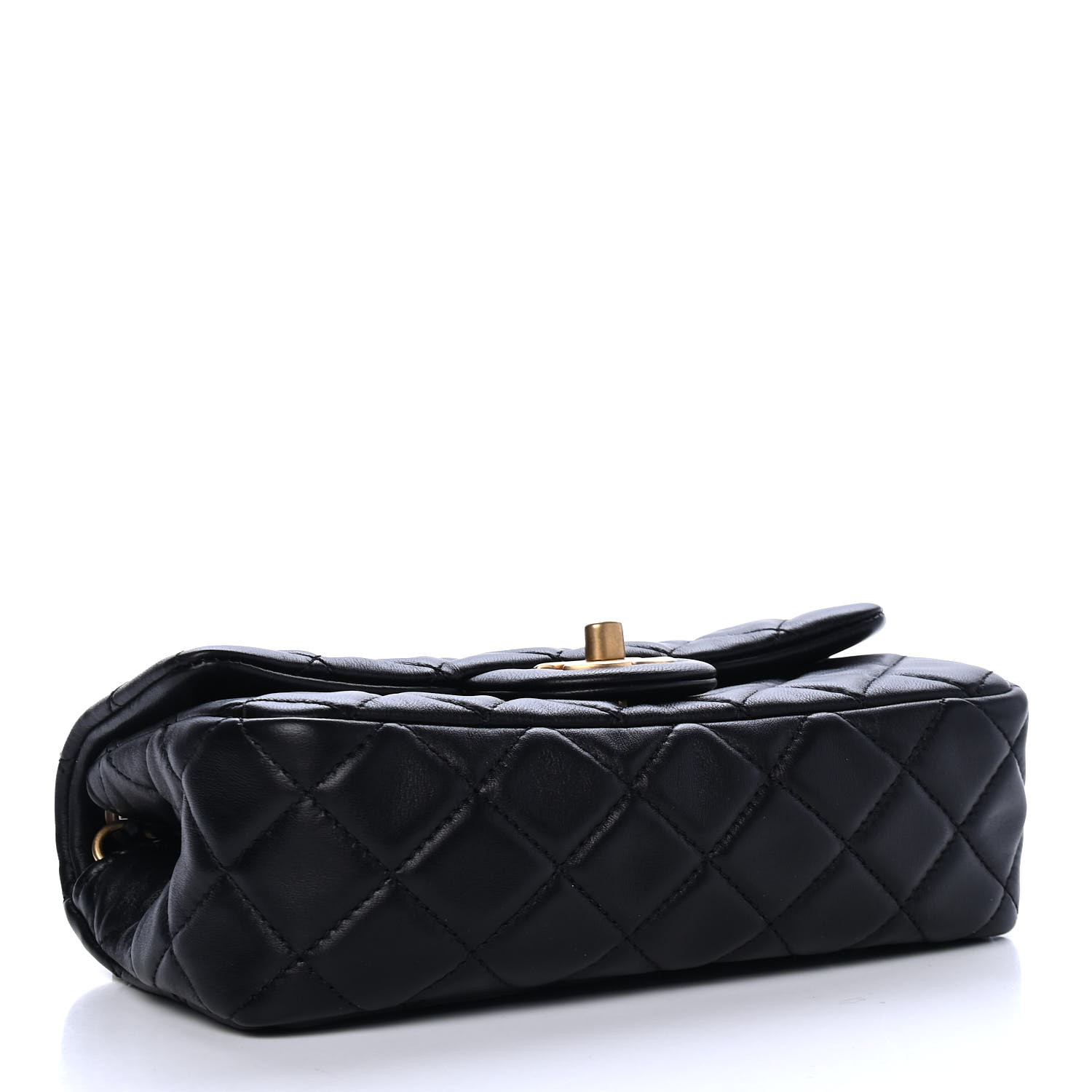 CHANEL Lambskin Quilted CC Pearl Crush Mini Rectangular Flap Black