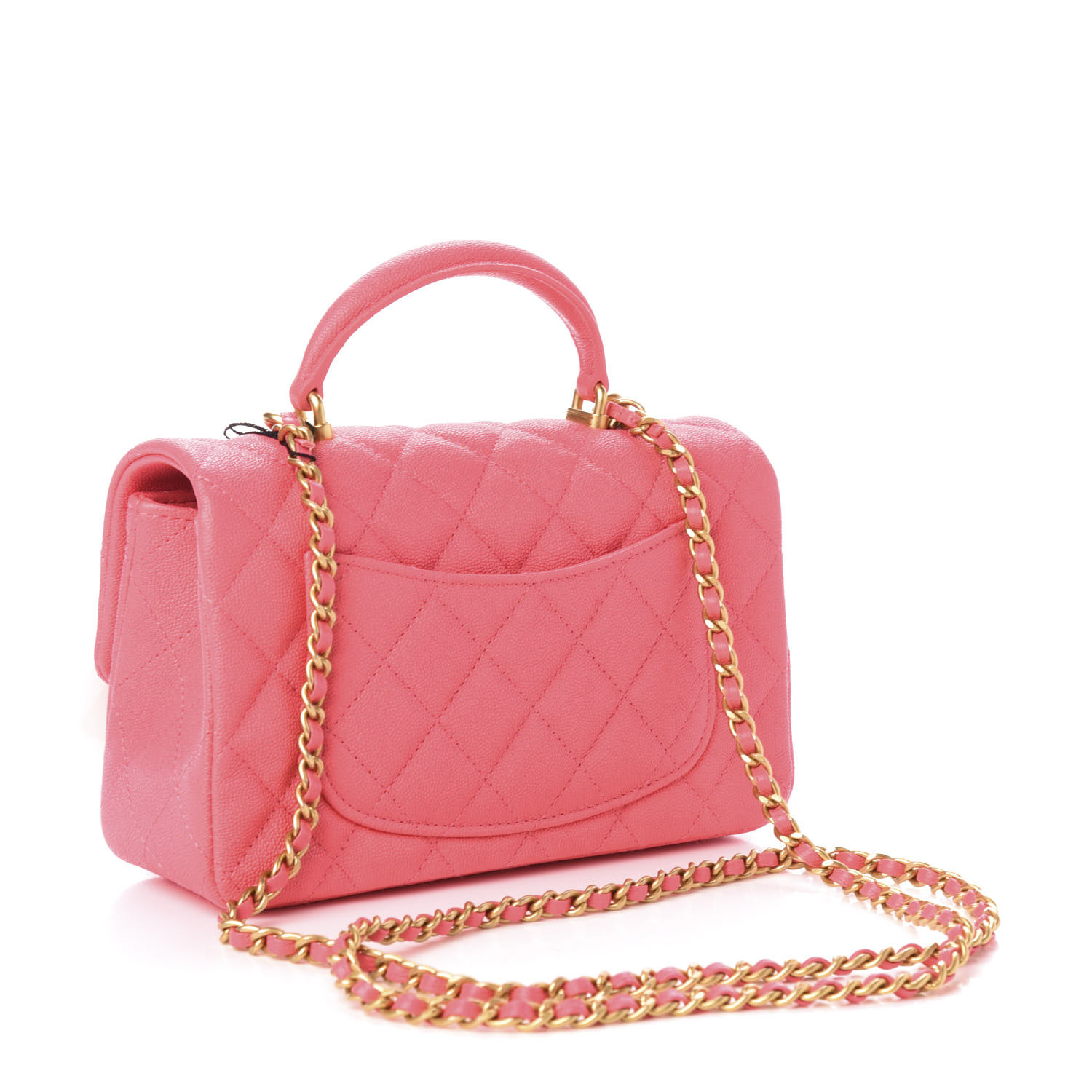 CHANEL Caviar Quilted Mini Top Handle Rectangular Flap Pink