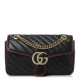 GUCCI 1Vintage Effect Calfskin Matelasse Small GG Marmont Shoulder Bag Black Hibiscus Red