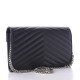 YSL Grain De Poudre Matelasse Chevron Monogram Chain Wallet Deep Marine