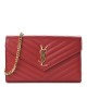 YSL Grain De Poudre Matelasse Chevron Monogram Envelope Chain Wallet Red