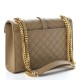 YSL Grain De Poudre Textured Mixed Matelasse Medium Triquilt Monogram Satchel Natural Tan