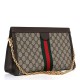 GUCCI GG Supreme Monogram Web Medium Ophidia Chain Shoulder Bag Brown